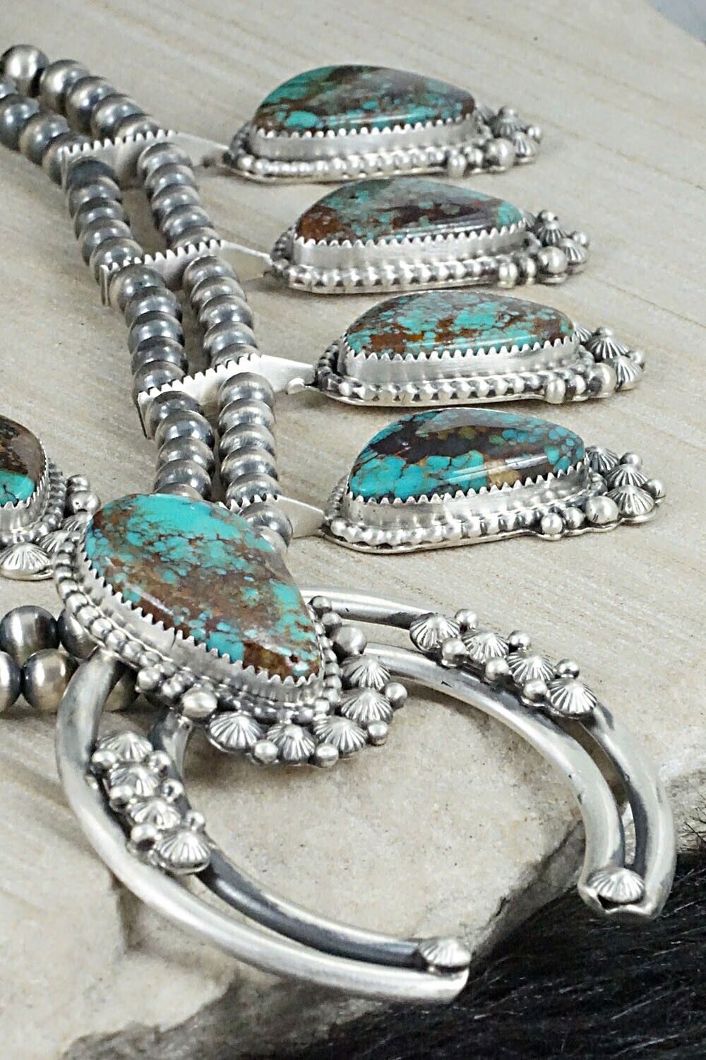 Turquoise & Sterling Silver Squash Blossom Set - Tom Lewis