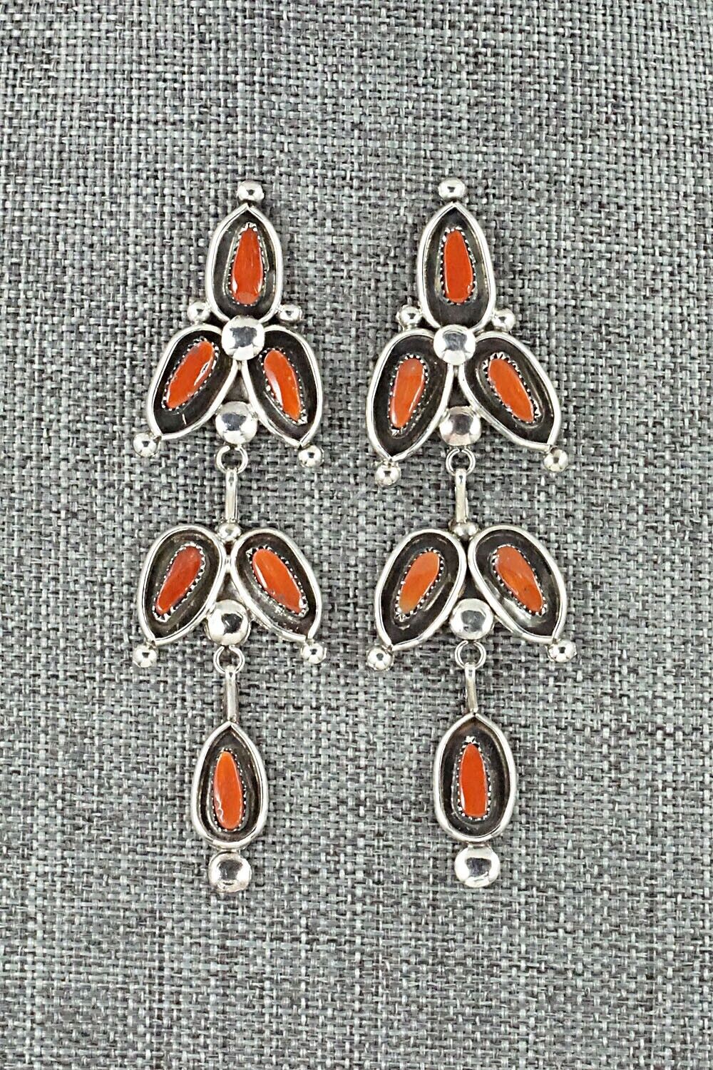 Coral & Sterling Silver Earrings - Viola Bobelu