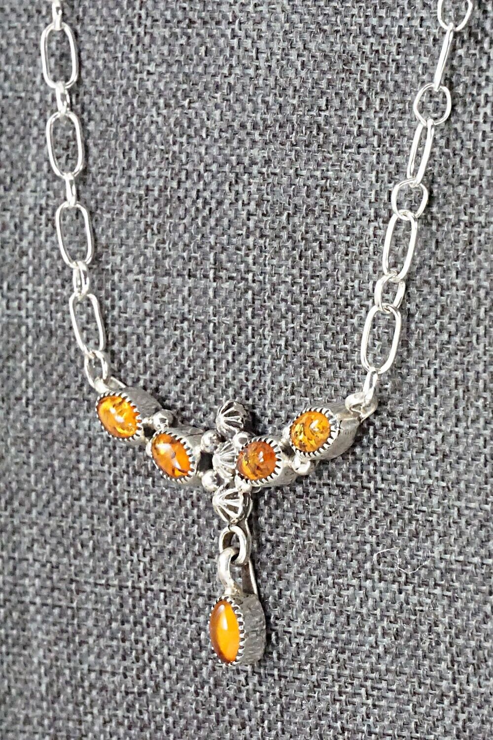 Amber & Sterling Silver Necklace - Loretta Smith