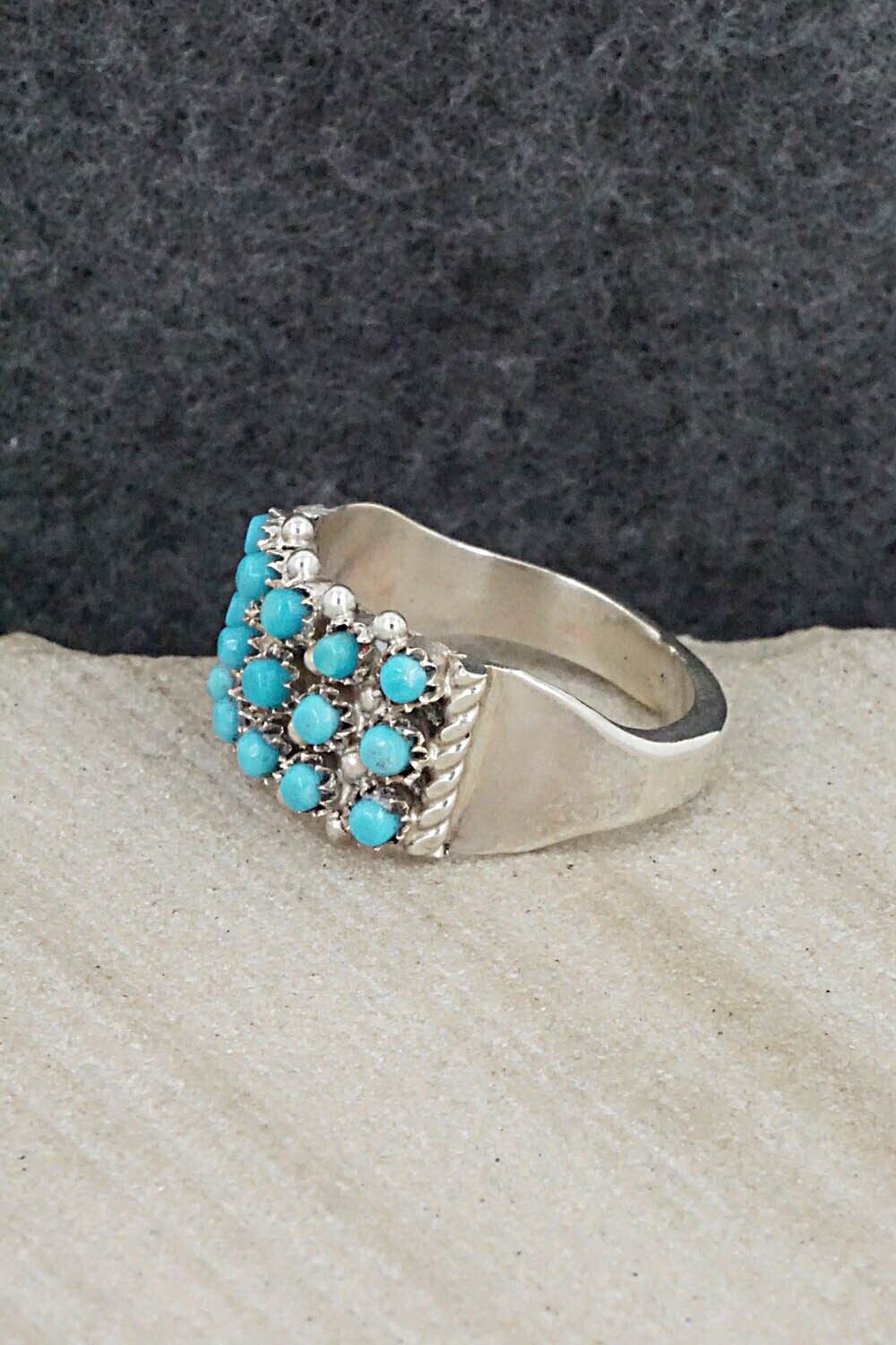 Turquoise & Sterling Silver Ring - April Haloo - Size 6.75