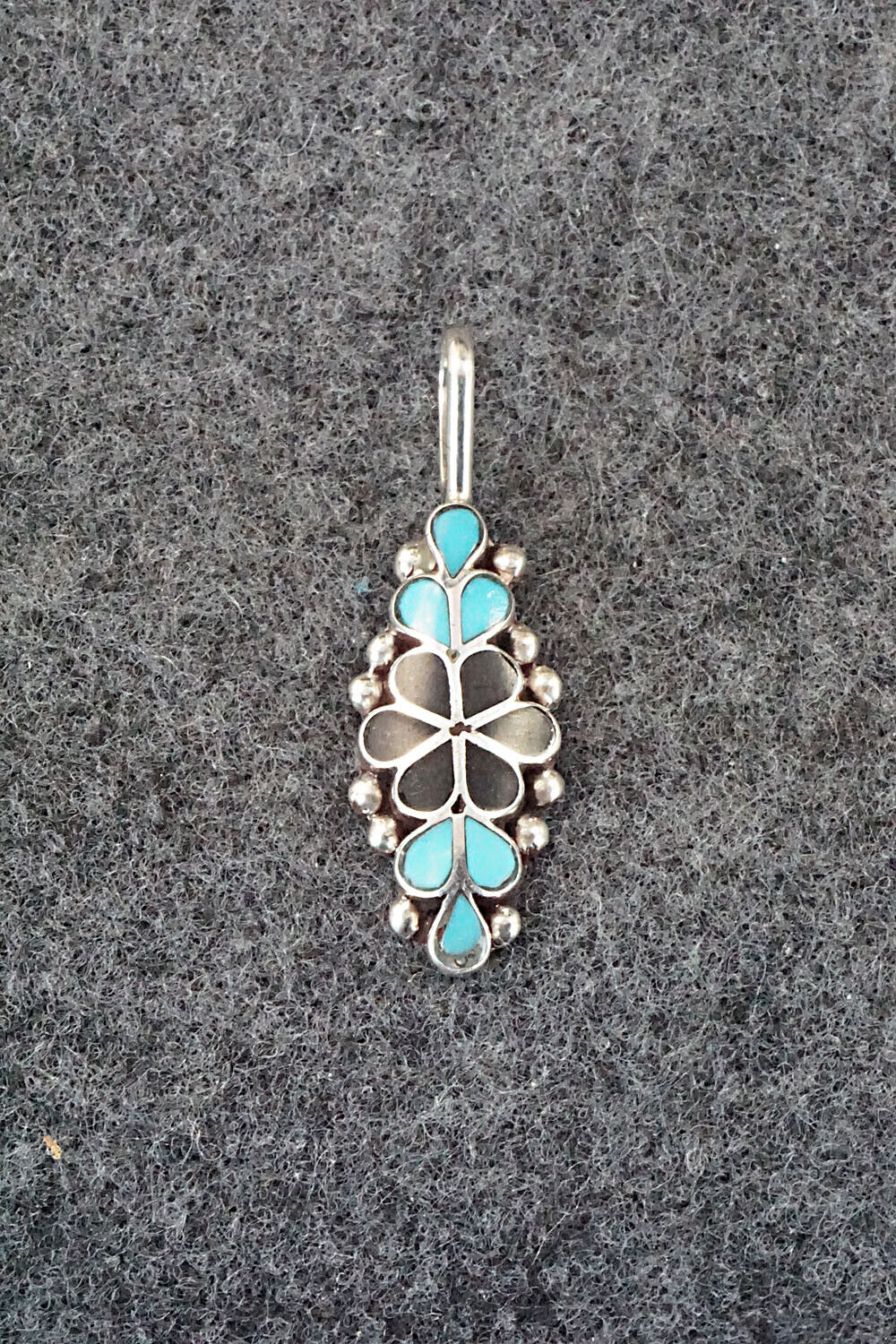 Turquoise, Onyx & Sterling Silver Inlay Pendant - Bernadette Hattie