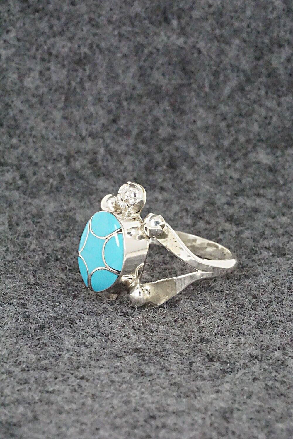 Turquoise & Sterling Silver Inlay Ring - Amielda Peynetsa - Size 5.5