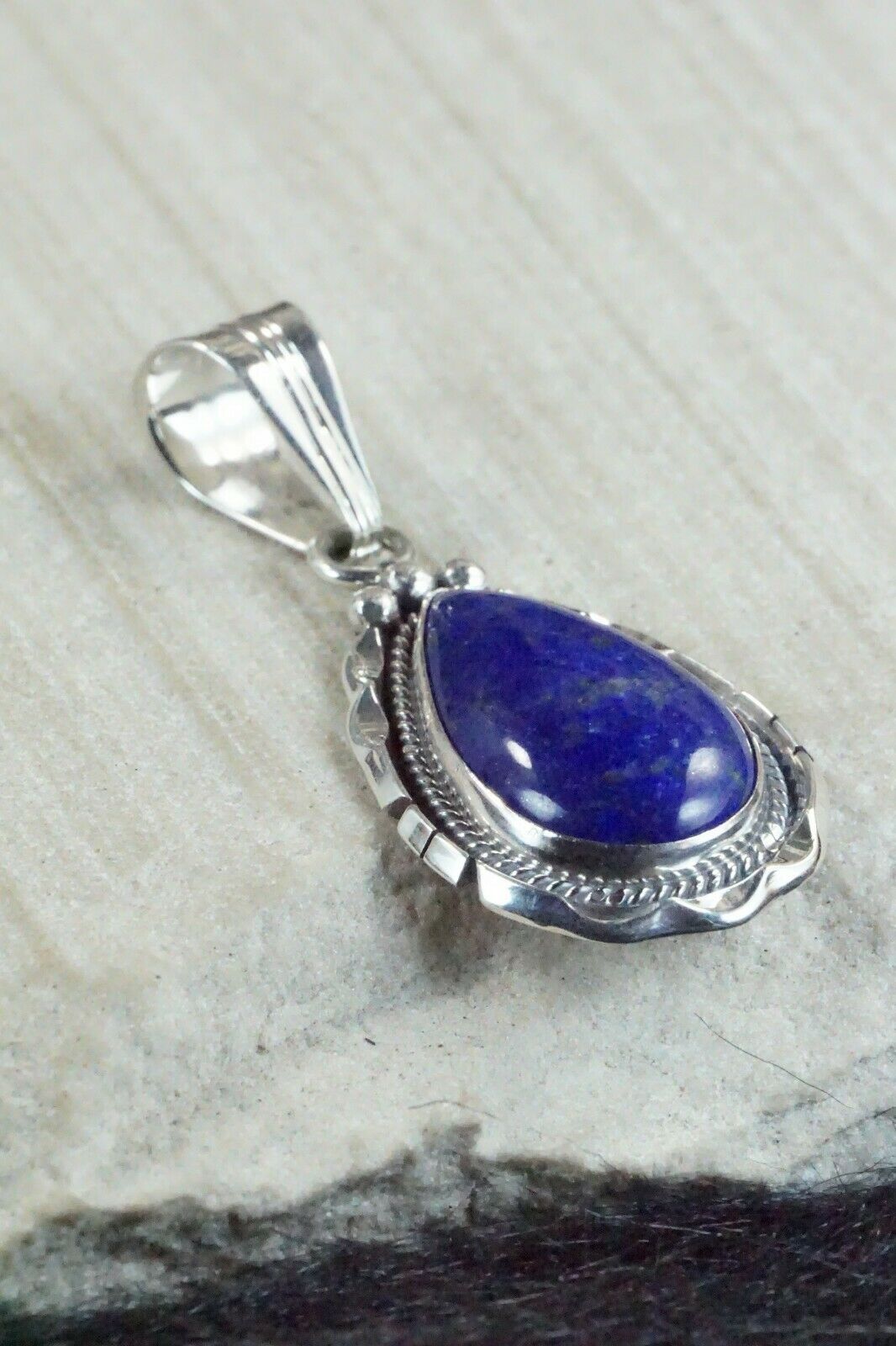 Navajo Lapis and Sterling Silver Pendant - Samuel Yellowhair