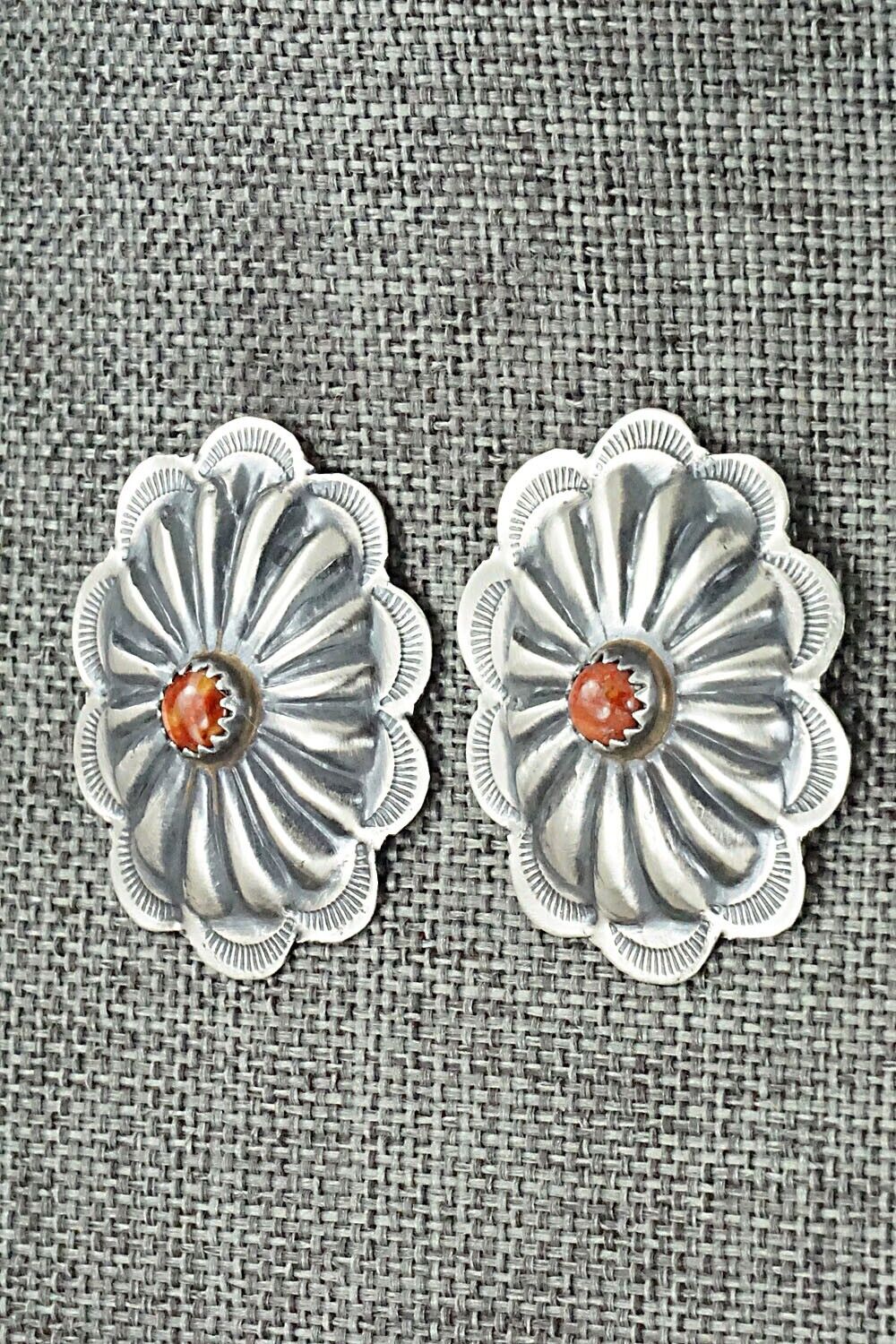 Spiny Oyster & Sterling Silver Earrings - Joan Begay