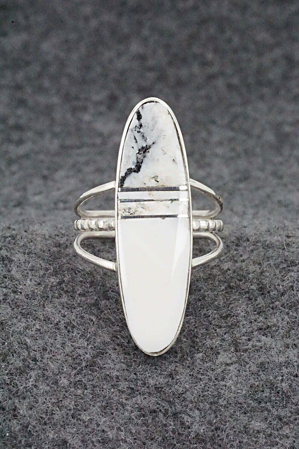 White Buffalo & Sterling Silver Ring - Harold Smith - Size 8