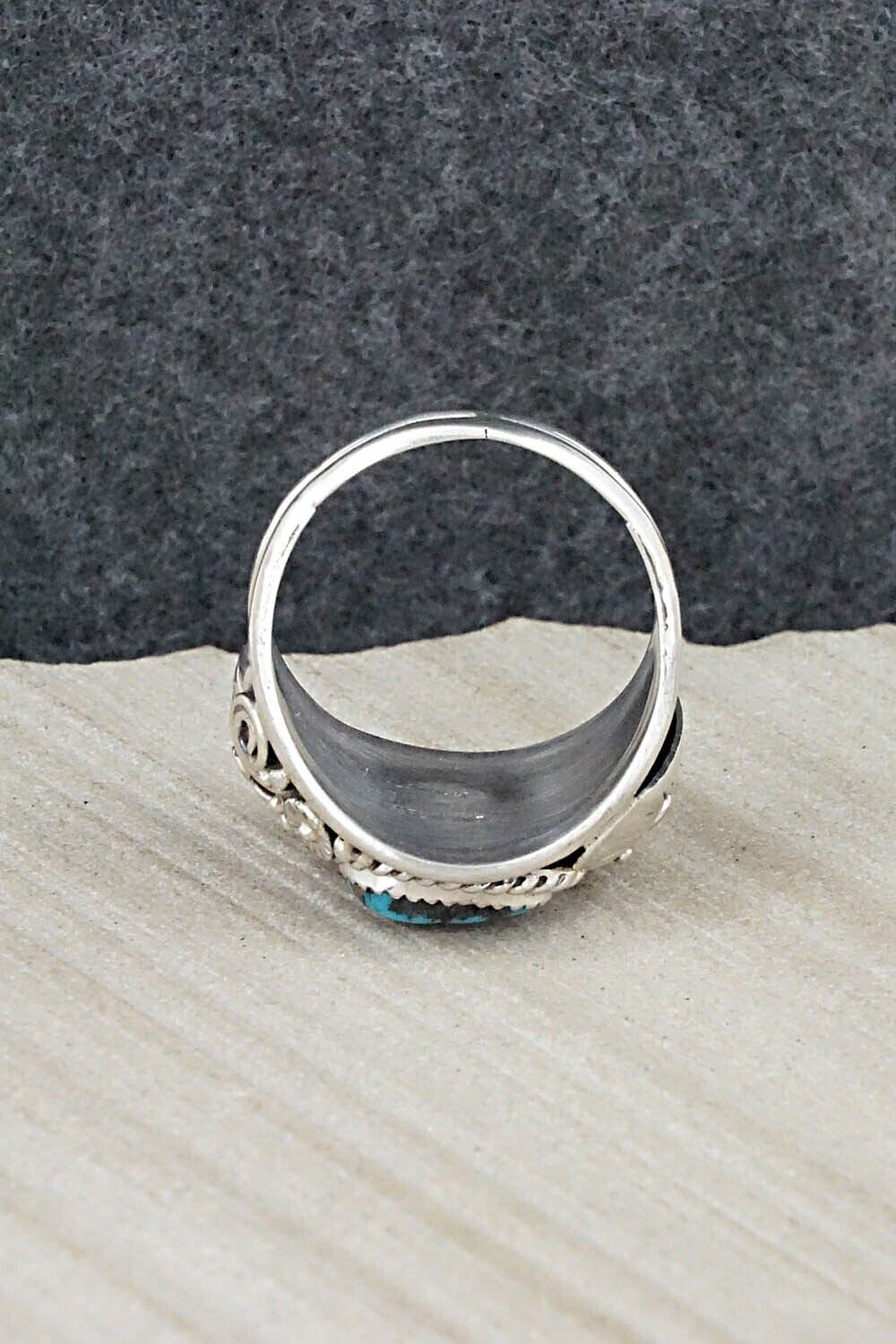 Turquoise, Coral & Sterling Silver Ring - Leonard Spencer - 12.5
