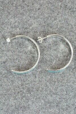 Turquoise & Sterling Silver Hoop Earrings - Joann Peina