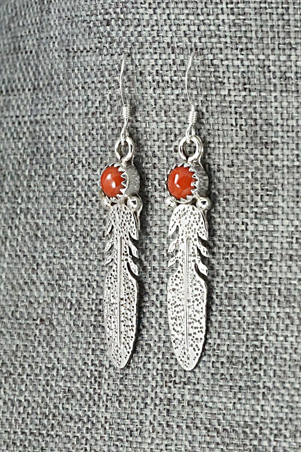 Coral & Sterling Silver Earrings - Rita Largo