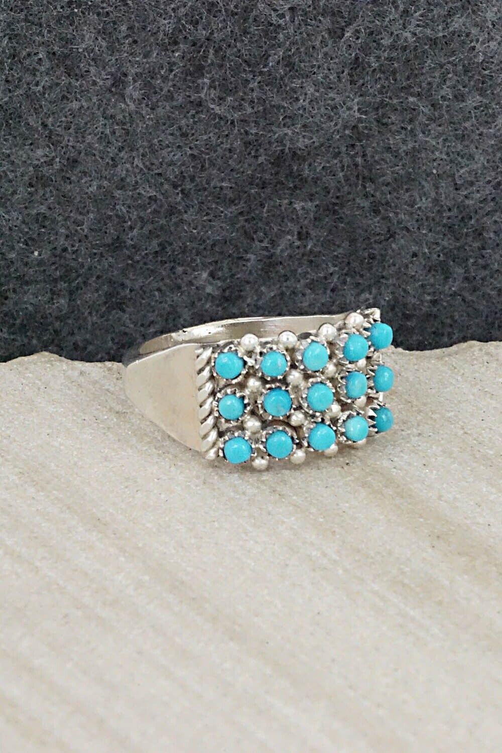 Turquoise & Sterling Silver Ring - April Haloo - Size 7.25