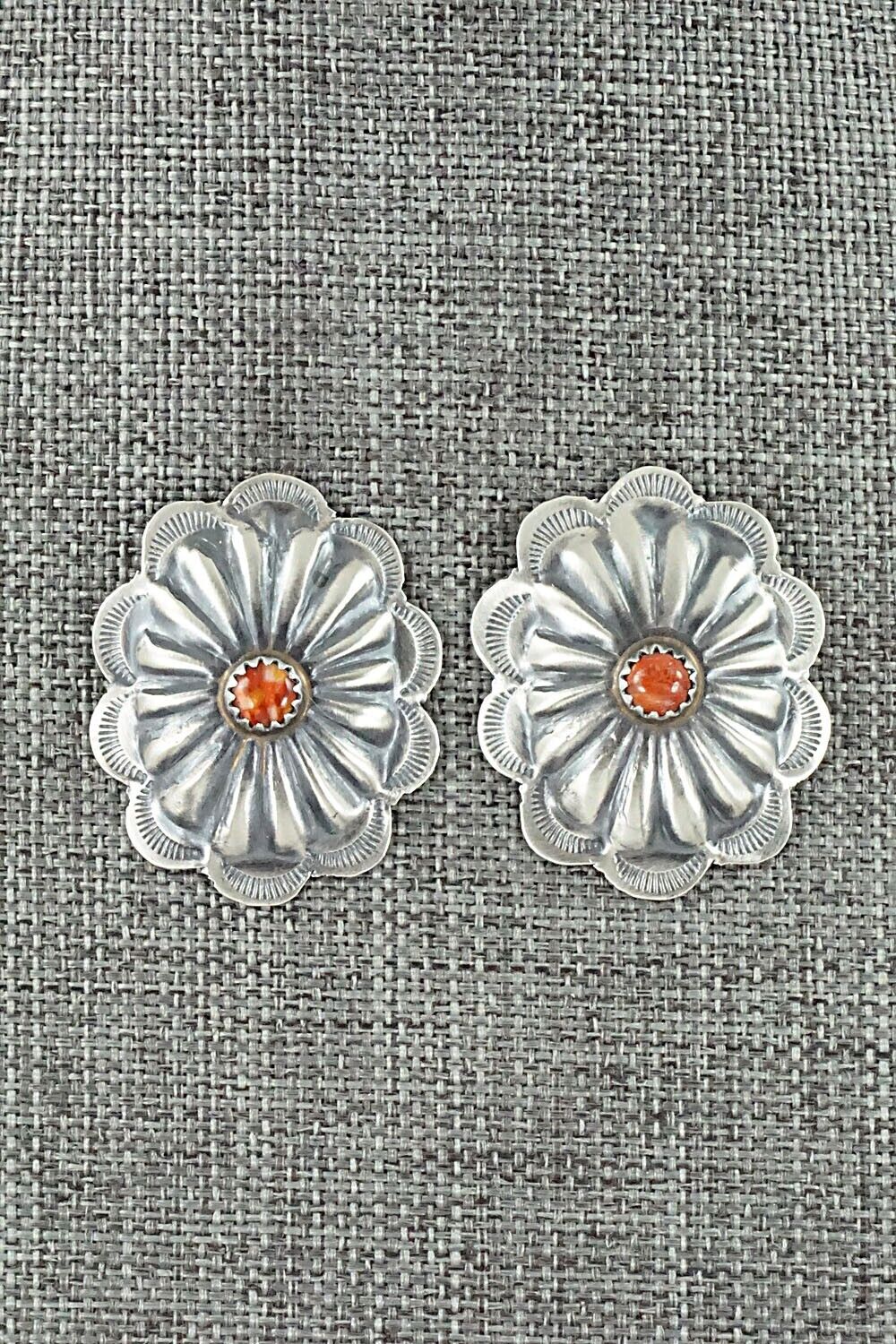 Spiny Oyster & Sterling Silver Earrings - Joan Begay