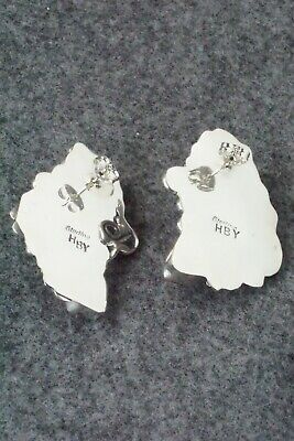 Turquoise, Coral & Sterling Silver Earrings - Harry B Yazzie