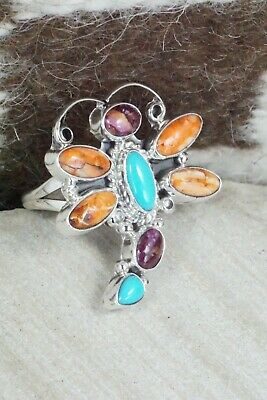 Spiny Oyster & Sterling Silver Dragonfly Ring - Bobby Platero - Size 8.25