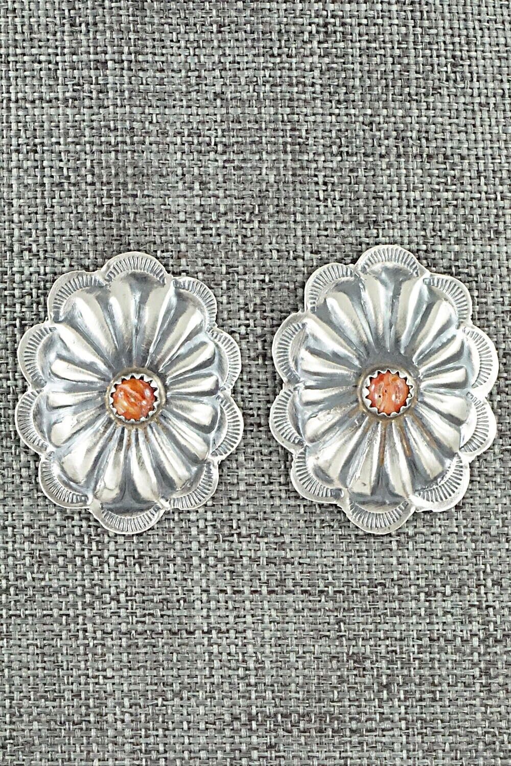 Spiny Oyster & Sterling Silver Earrings - Joan Begay