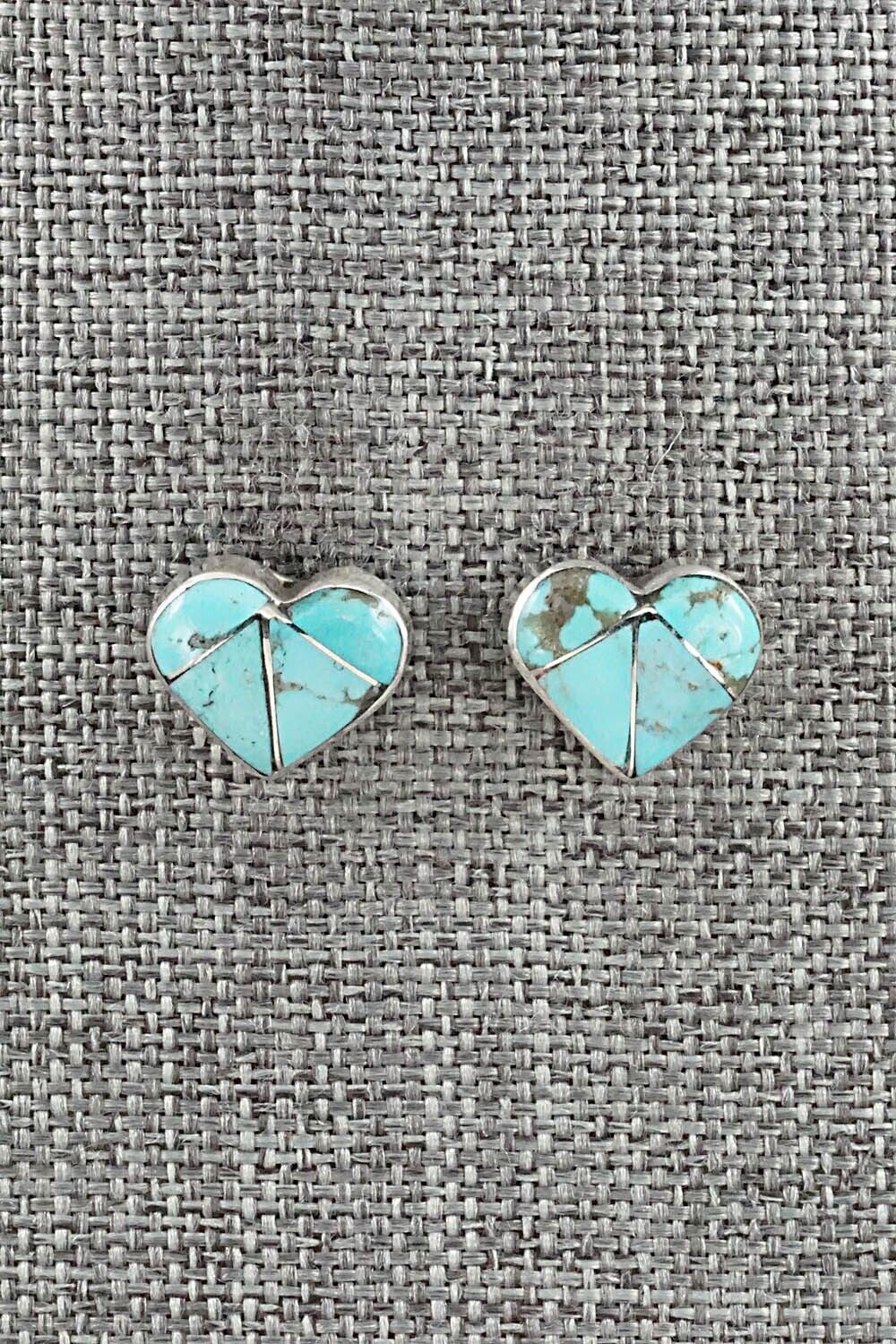 Turquoise & Sterling Silver Inlay Earrings - Evelyn Mahkee