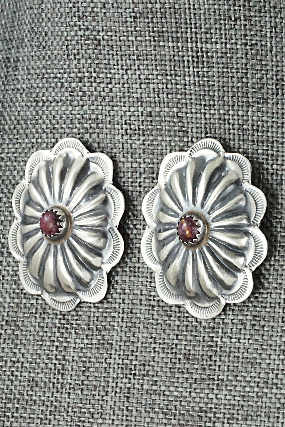 Spiny Oyster & Sterling Silver Earrings - Joan Begay