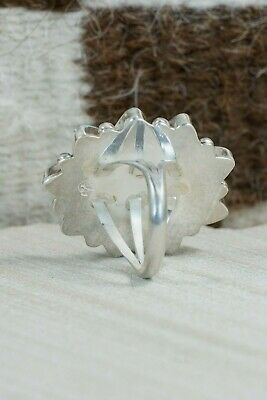 Zuni Inlay Turquoise, Jet and Sterling Silver Ring - Leslie Lamy - Size 7.75