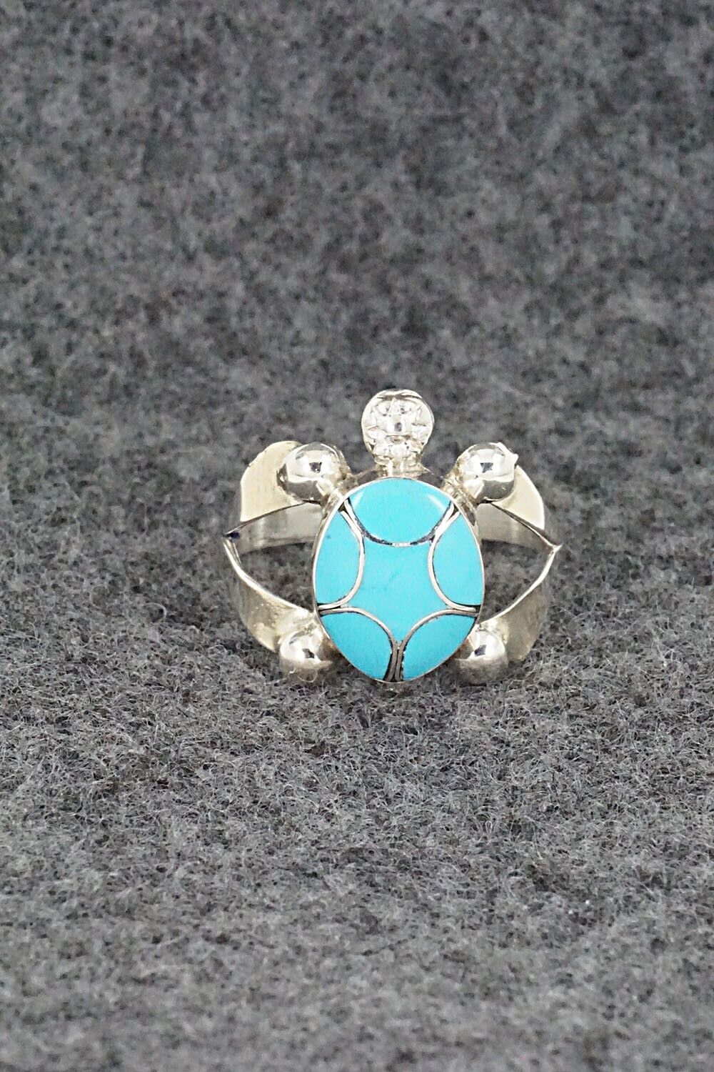 Turquoise & Sterling Silver Inlay Ring - Amielda Peynetsa - Size 5.5