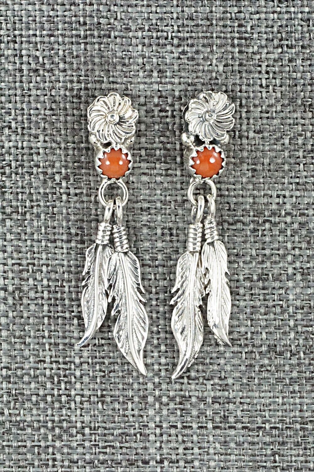 Coral & Sterling Silver Earrings - Adelarae Yazzie