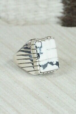 Inlay White Buffalo & Sterling Silver Ring - Ray Jack - Size 9.5