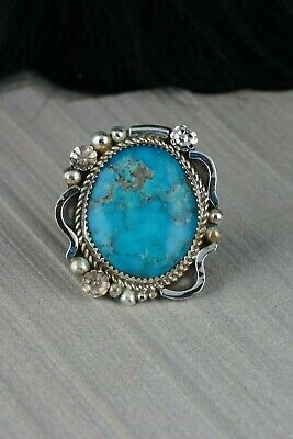 Navajo Turquoise and Sterling Silver Ring - Leslie Nez - Size 6.75 - High Lonesome Trading