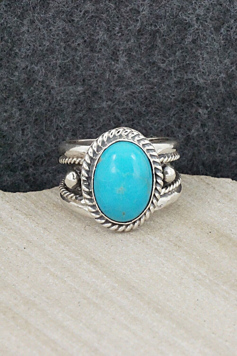 Turquoise & Sterling Silver Ring - Thomas Yazzie - Size 7.5