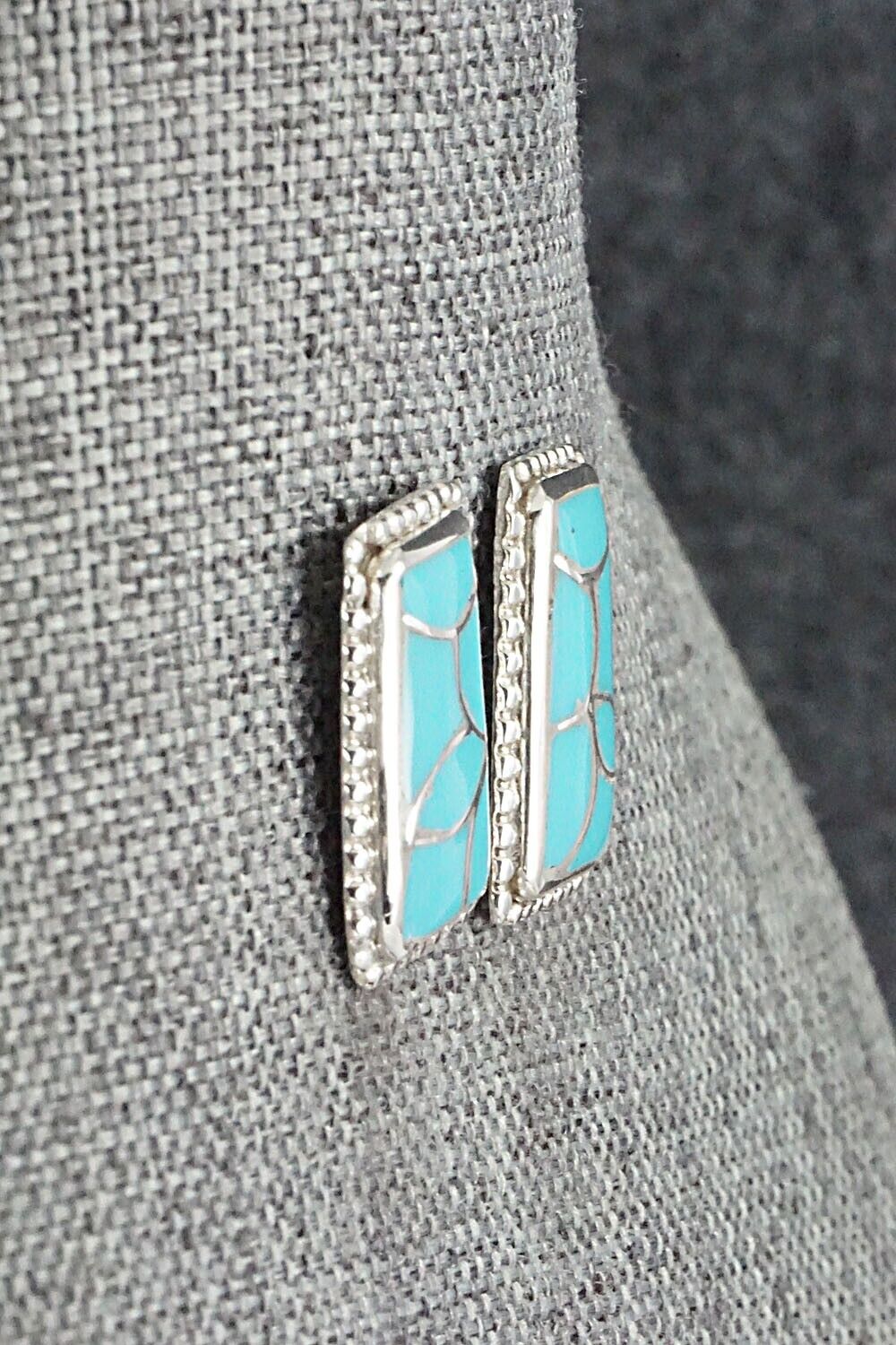 Turquoise & Sterling Silver Inlay Earrings - Karlena Seontewa
