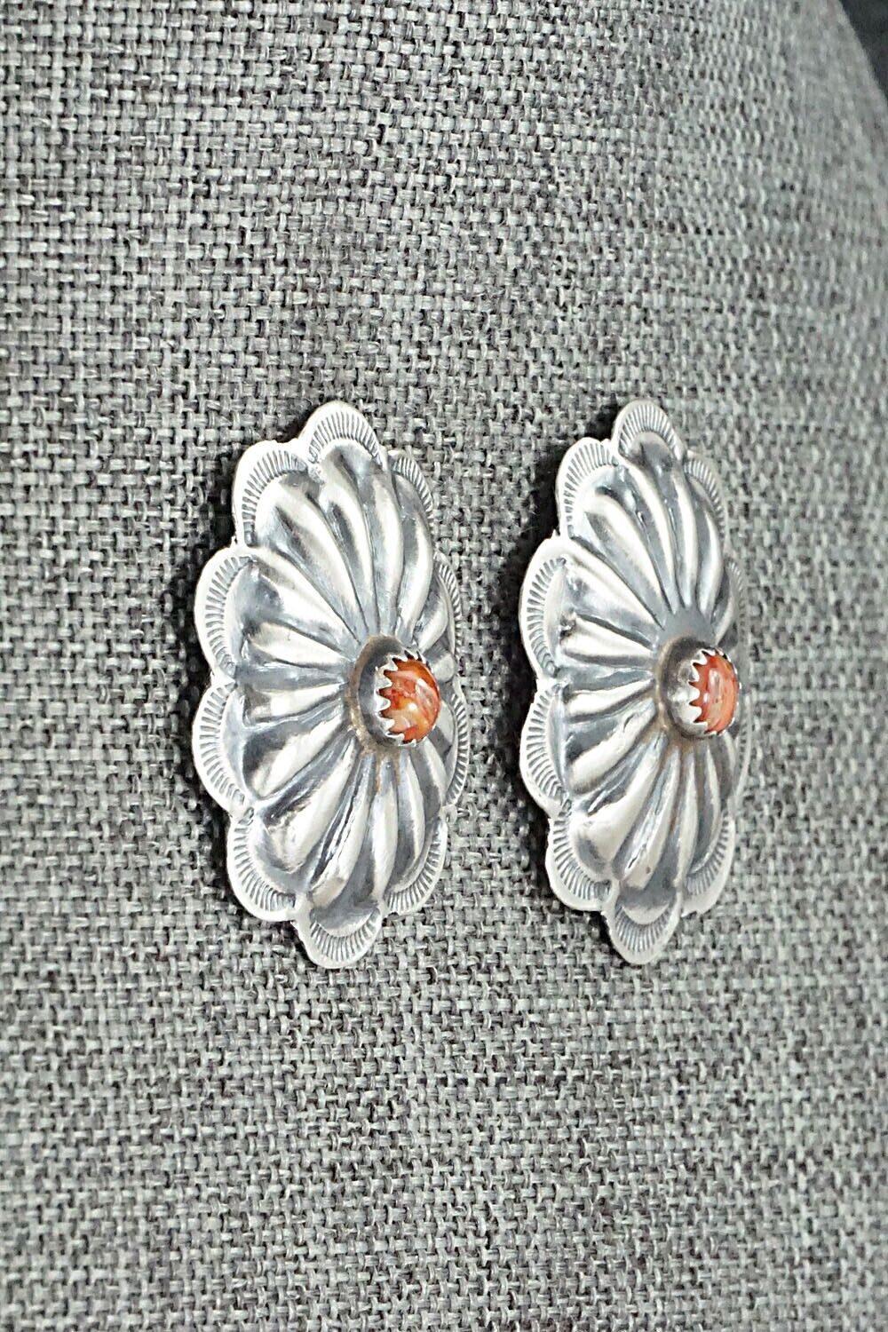 Spiny Oyster & Sterling Silver Earrings - Joan Begay