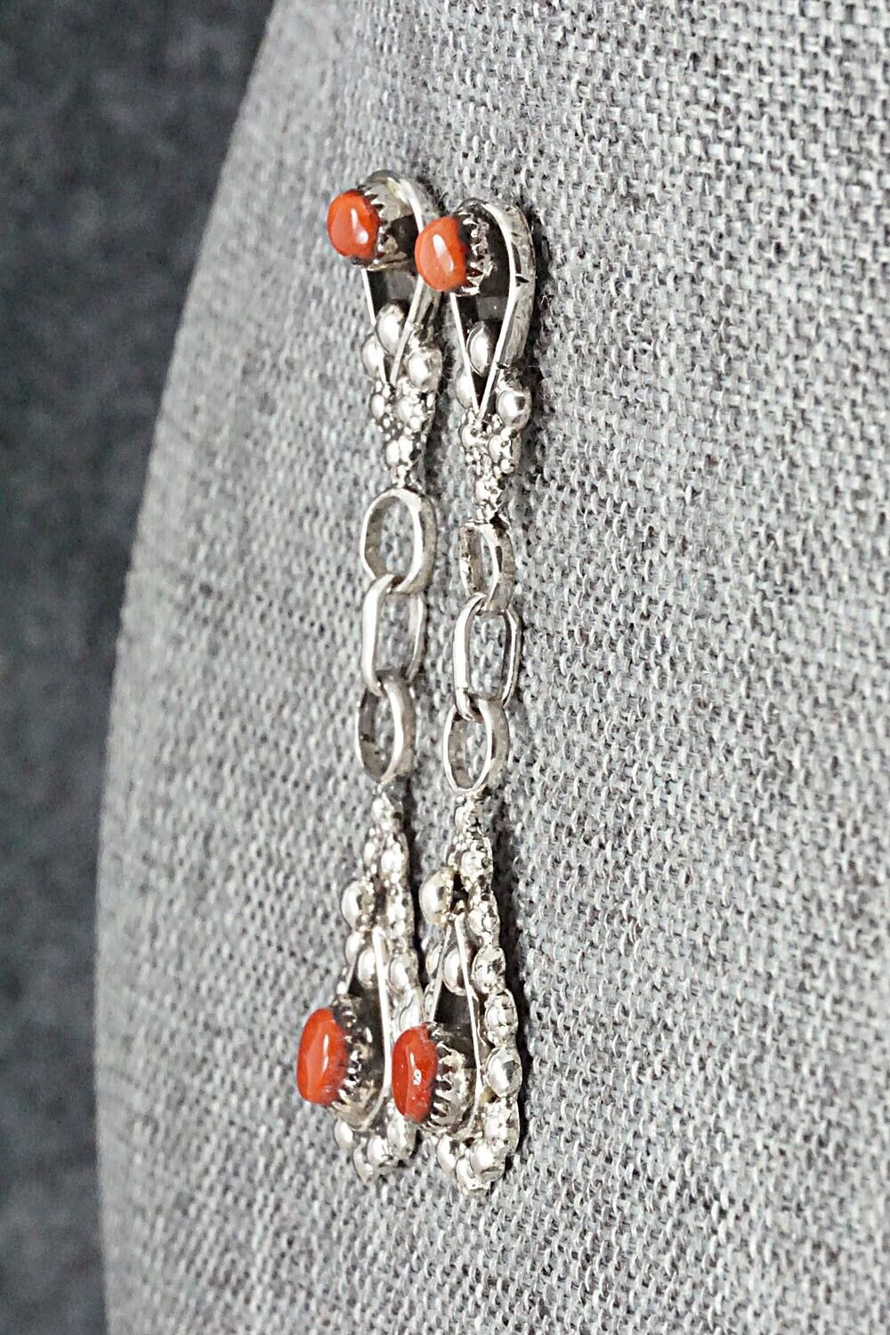 Coral & Sterling Silver Earrings - Verdie Booqua