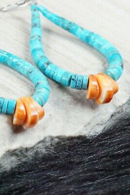 Turquoise, Spiny Oyster & Sterling Silver Earrings - Lupe Lovato