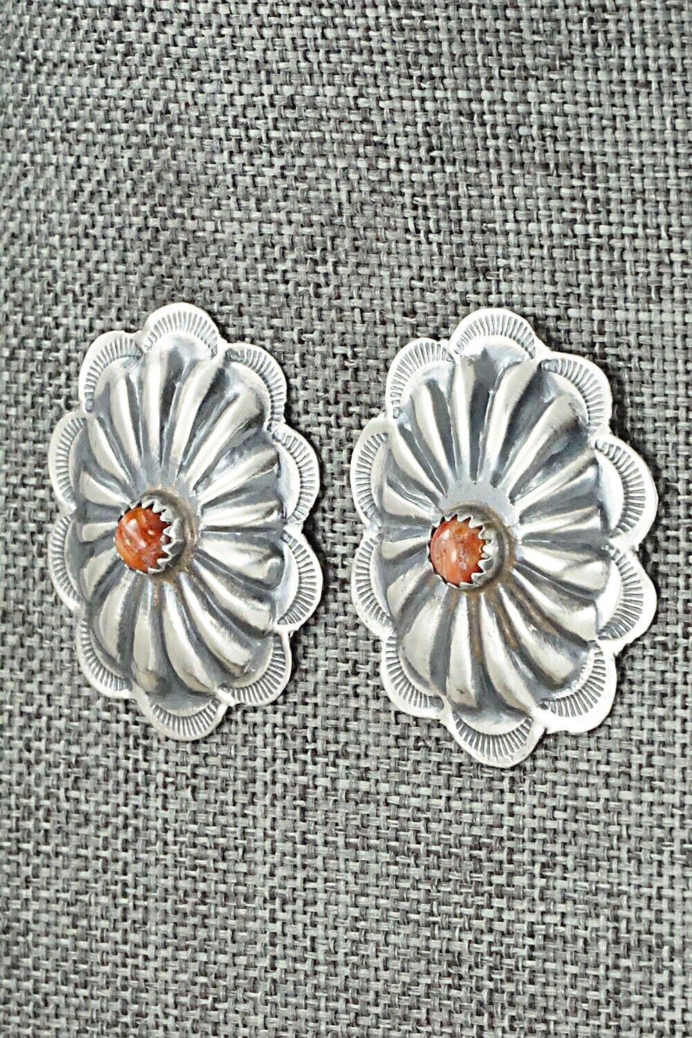 Spiny Oyster & Sterling Silver Earrings - Joan Begay