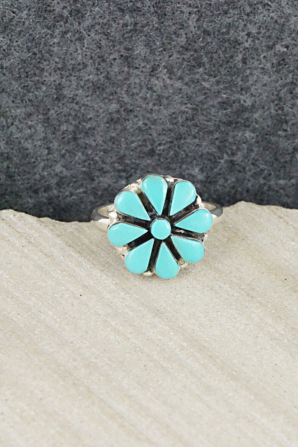 Turquoise & Sterling Silver Ring - Arlo Kanteena - Size 7.75