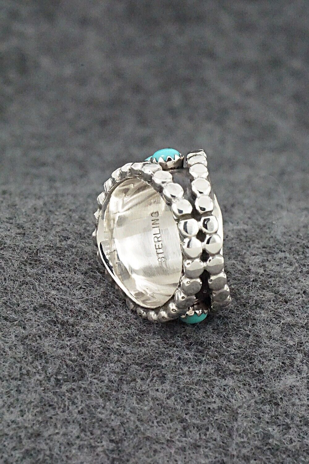 Turquoise & Sterling Silver Ring - Kenny Lonjose - Size 6.5
