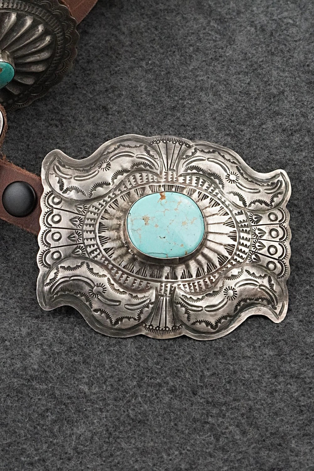 Turquoise, Sterling Silver & Leather Concho Belt - Dan Morgan