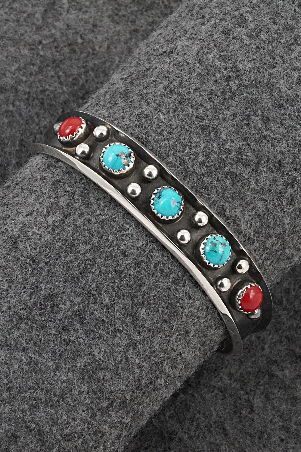 Turquoise, Coral & Sterling Silver Bracelet - Paul Largo
