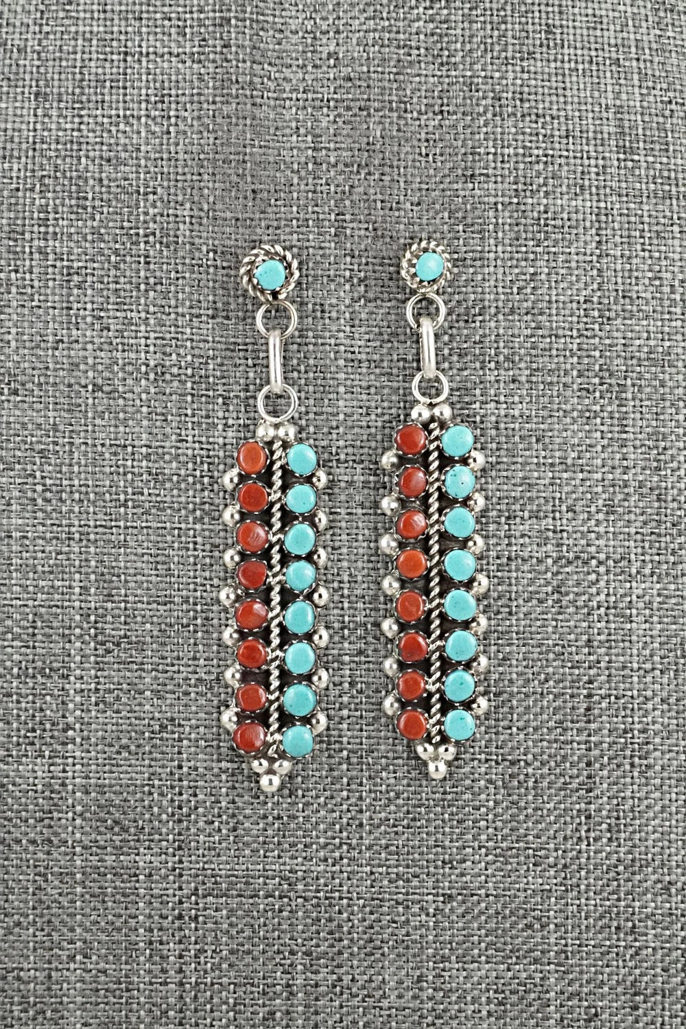 Turquoise, Coral & Sterling Silver Earrings - Jean Paisano