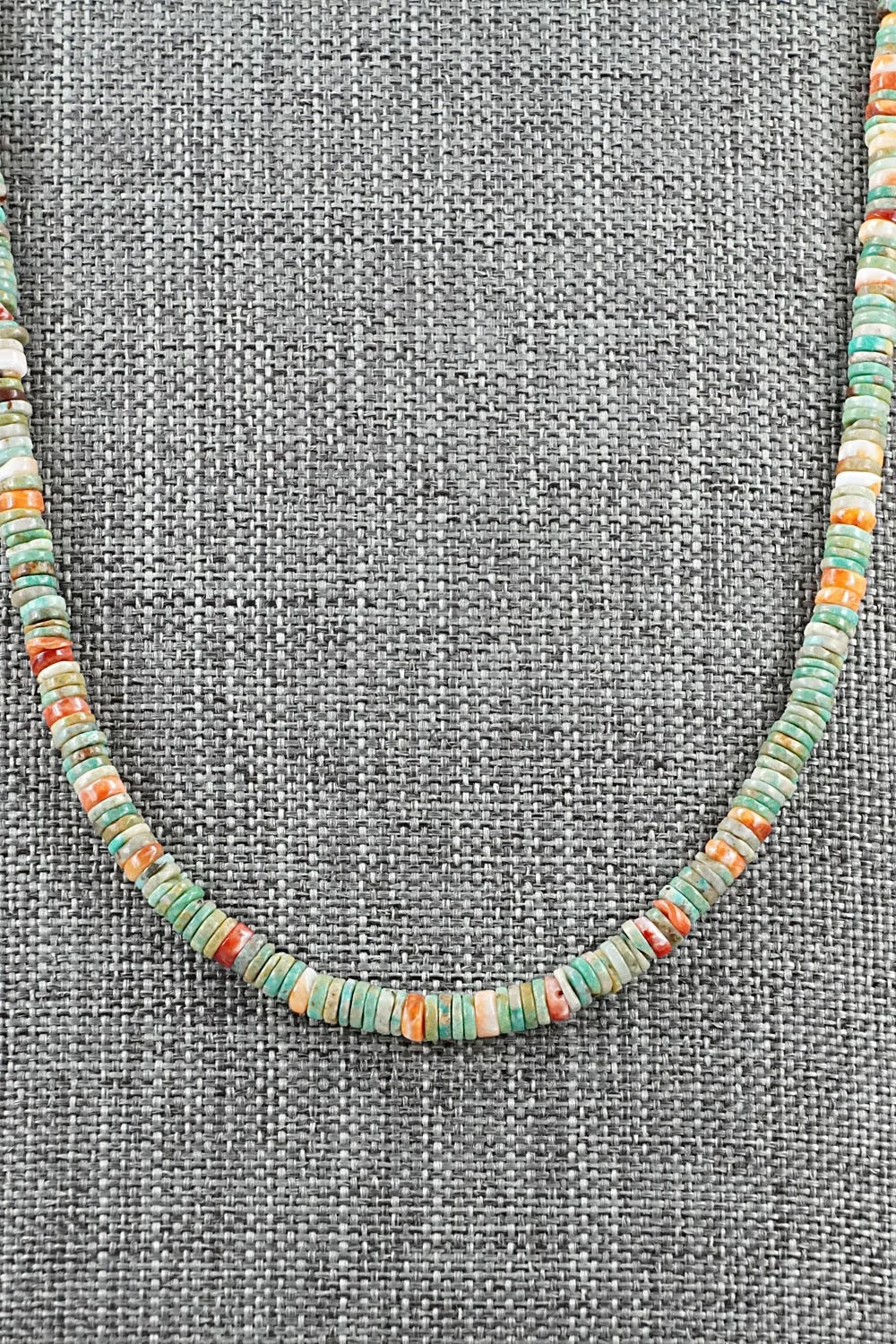 Turquoise, Spiny Oyster & Sterling Silver Necklace 24" - Doreen Jake