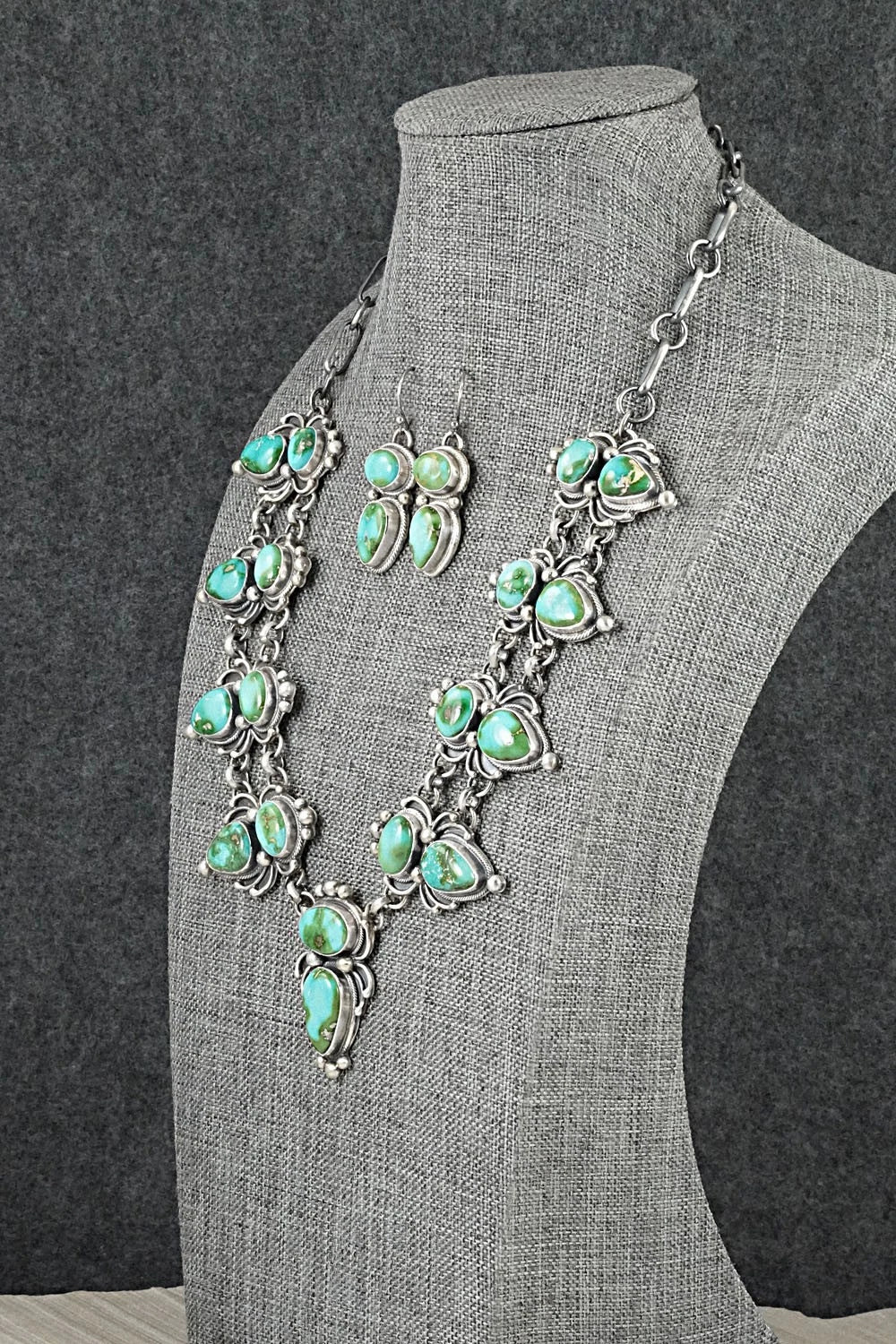 Turquoise & Sterling Silver Necklace and Earrings Set - Kathleen Livingston