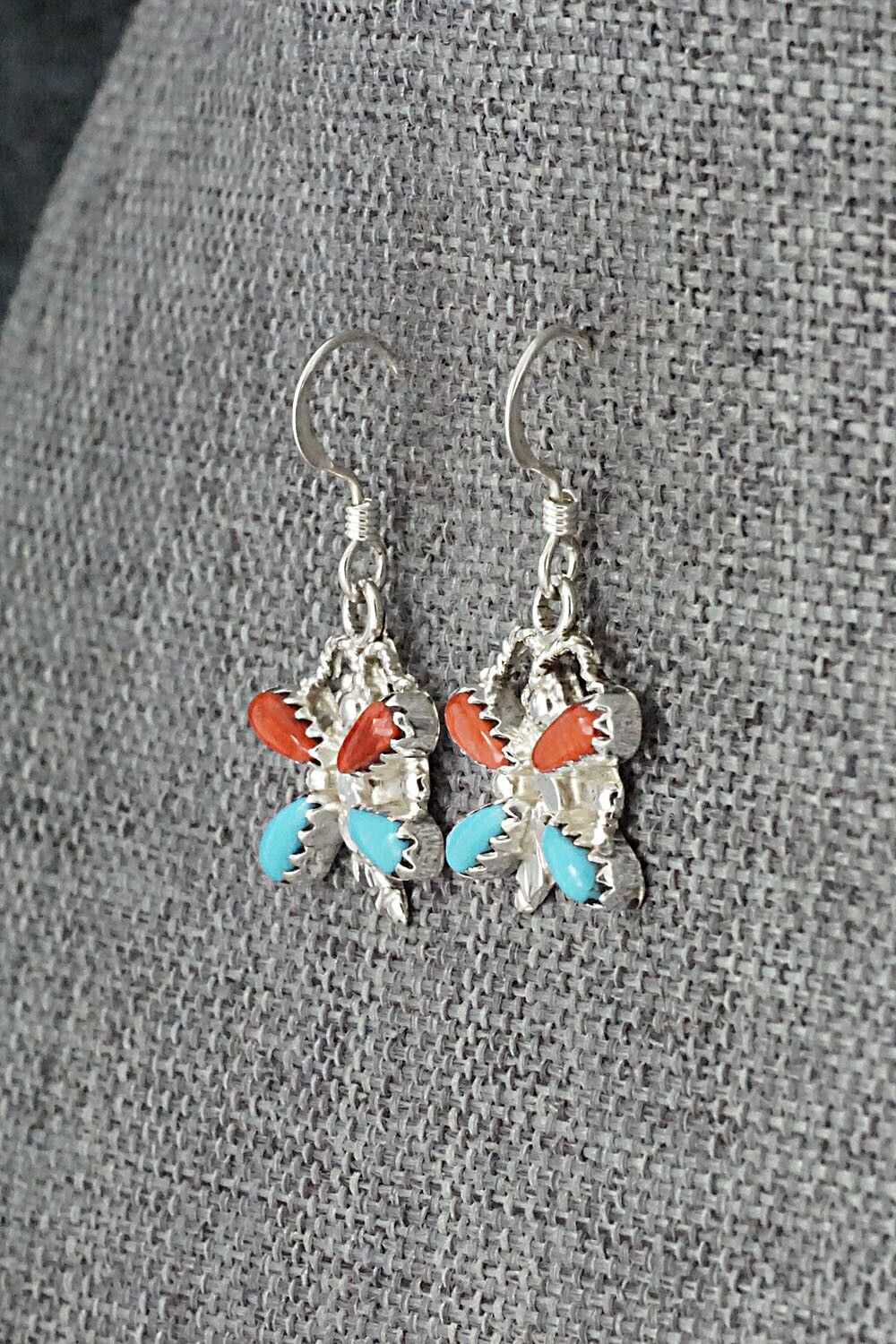 Turquoise, Coral & Sterling Silver Earrings - Erva Quam