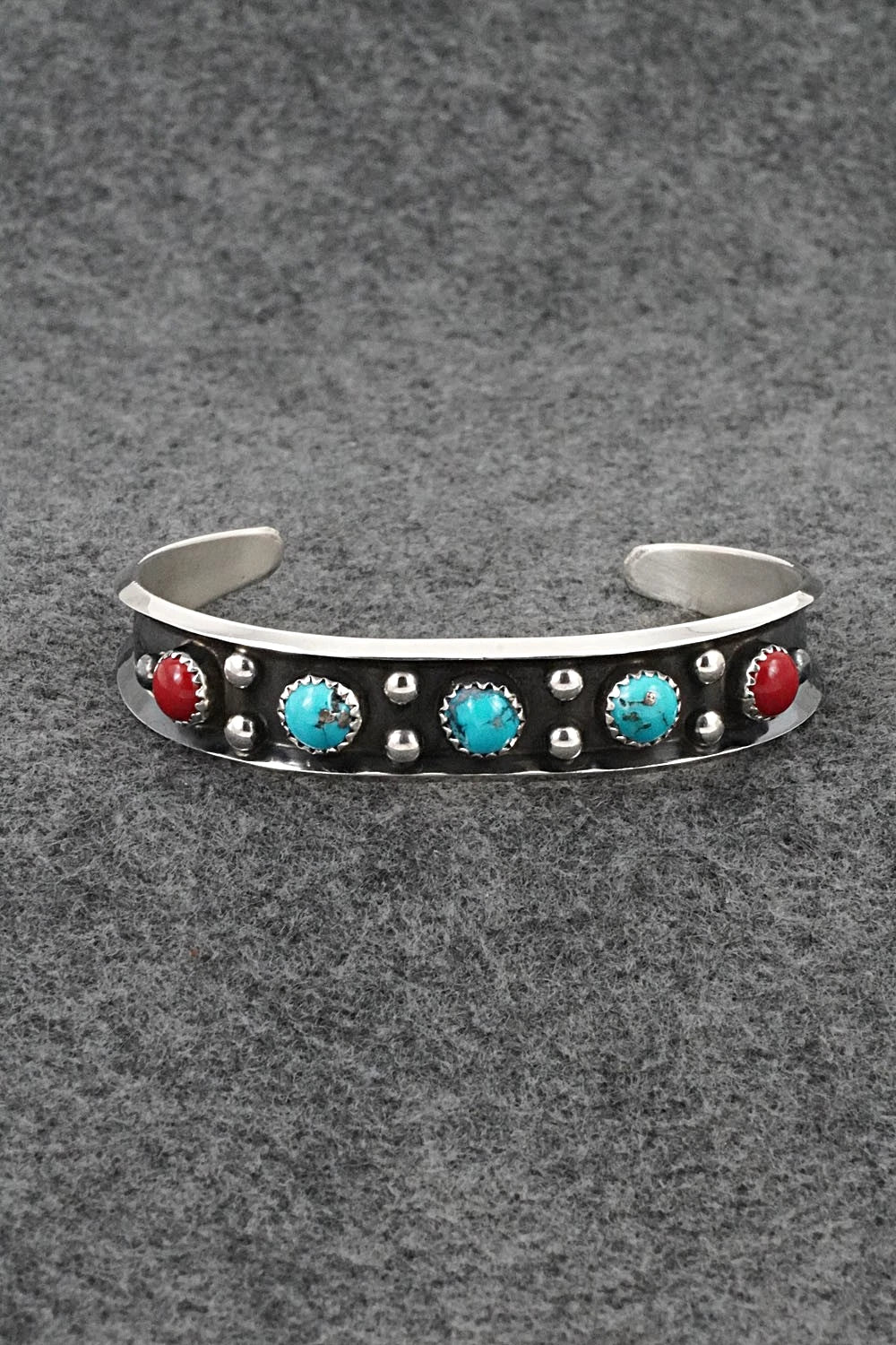 Turquoise, Coral & Sterling Silver Bracelet - Paul Largo