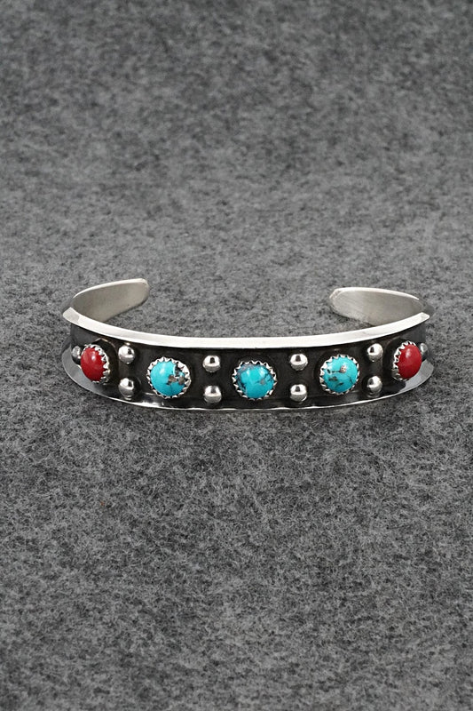 Turquoise, Coral & Sterling Silver Bracelet - Paul Largo
