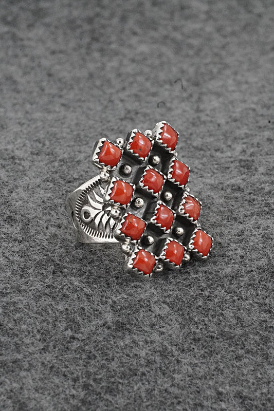 Coral & Sterling Silver Ring - Verley Betone - Size 6