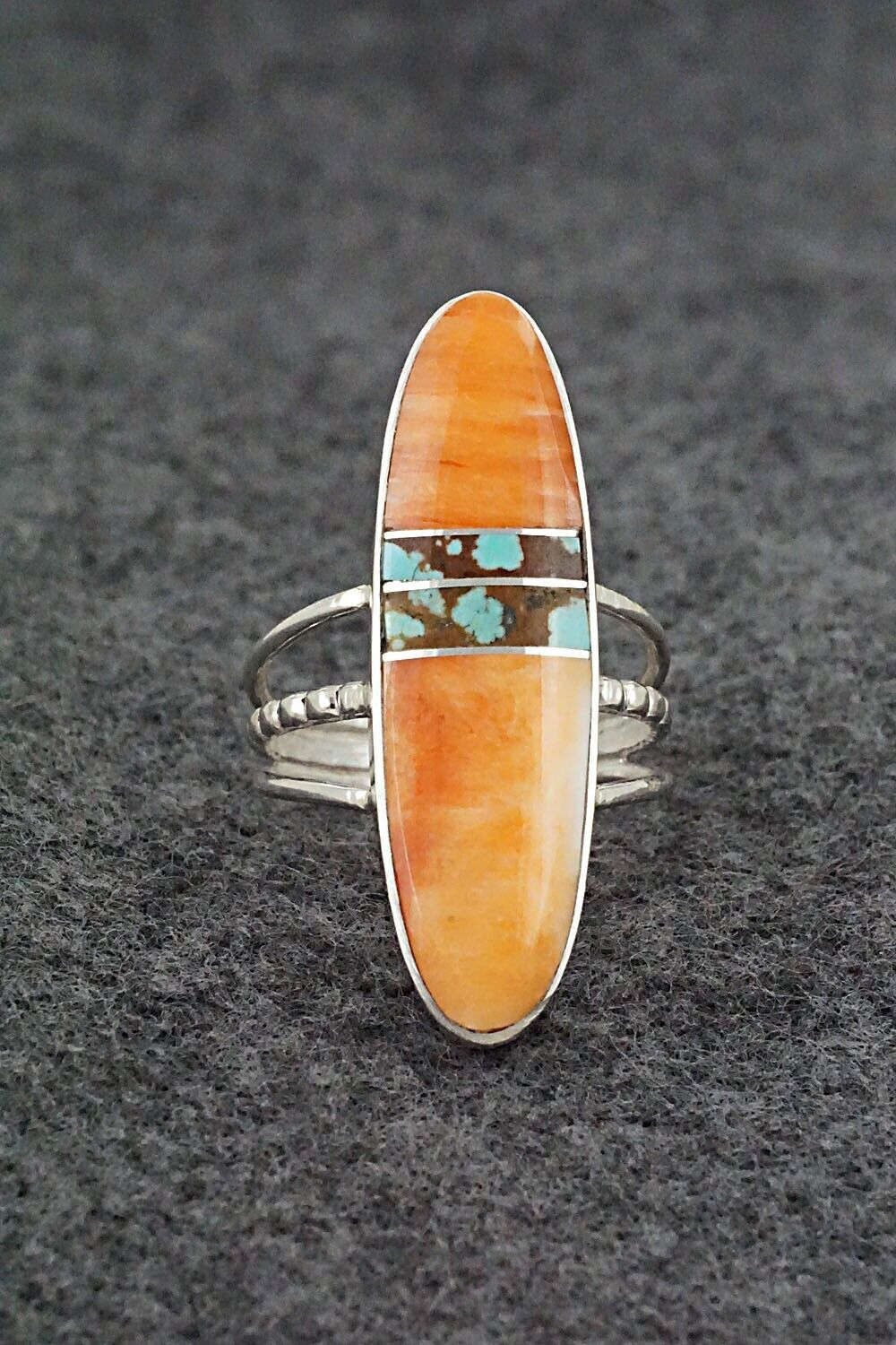 Spiny Oyster, Turquoise & Sterling Silver Ring - Harold Smith - Size 6.75