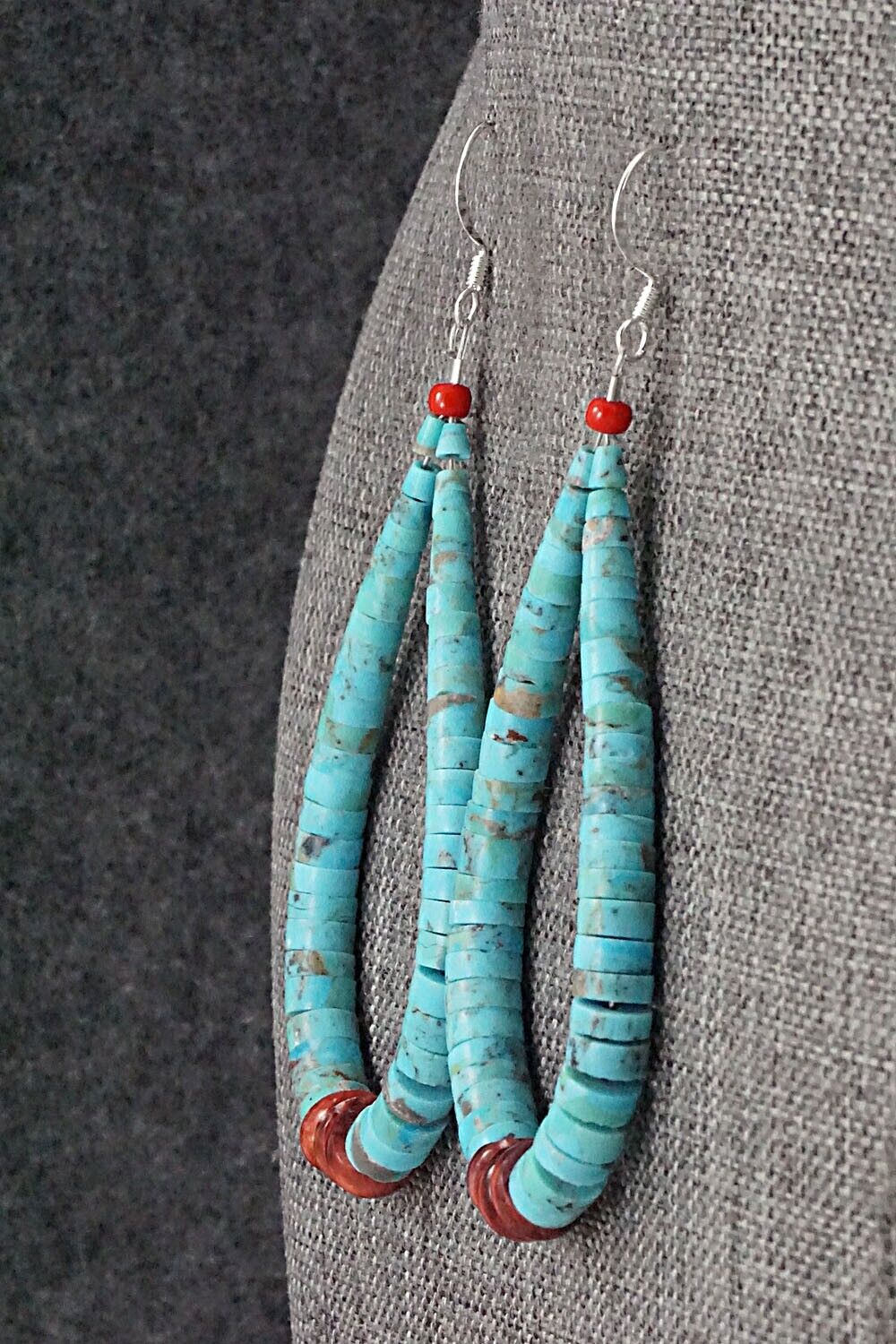 Spiny Oyster, Turquoise & Sterling Silver Earrings - Lupe Lovato