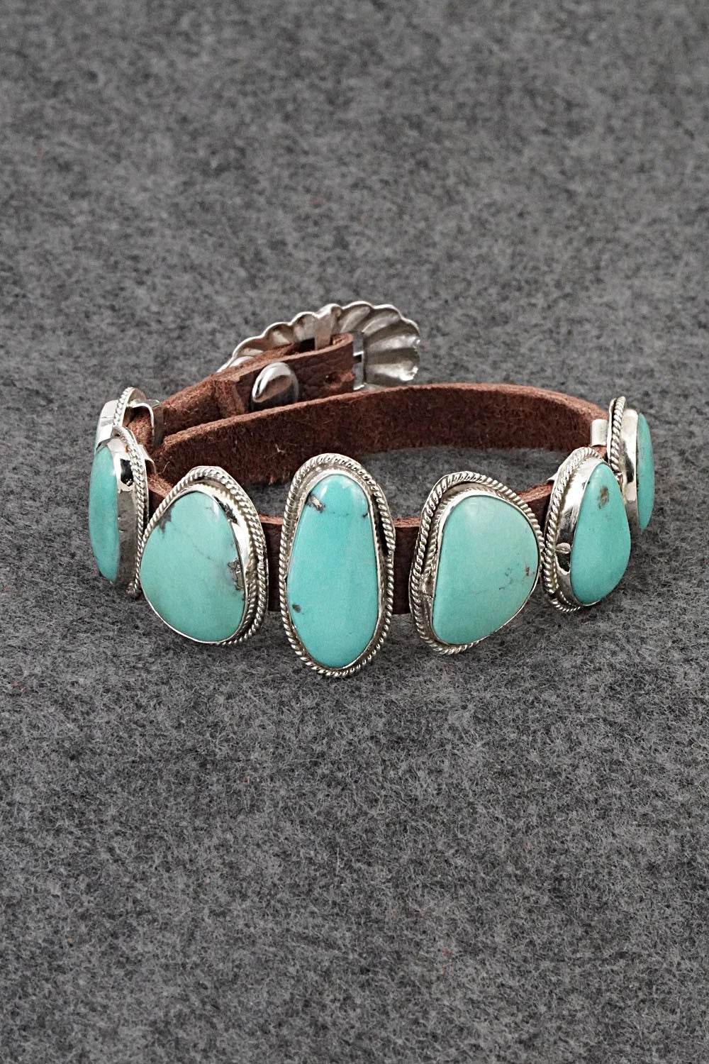 Turquoise, Sterling Silver & Leather Bracelet - Rosita Charlie