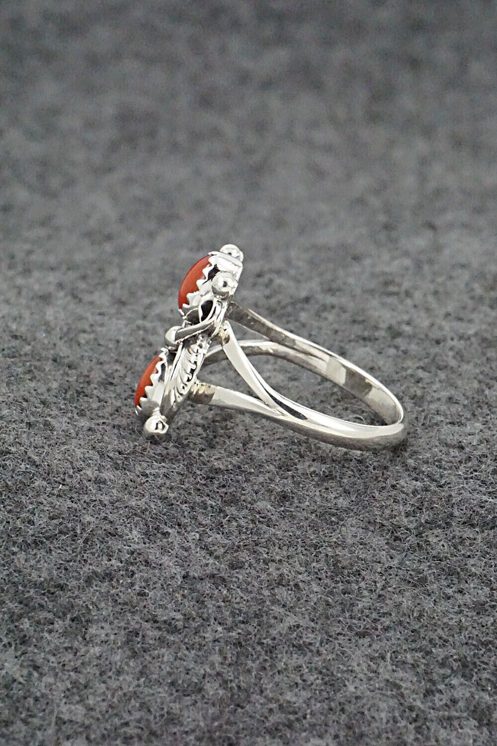 Coral & Sterling Silver Ring - Judy Largo - Size 7.5