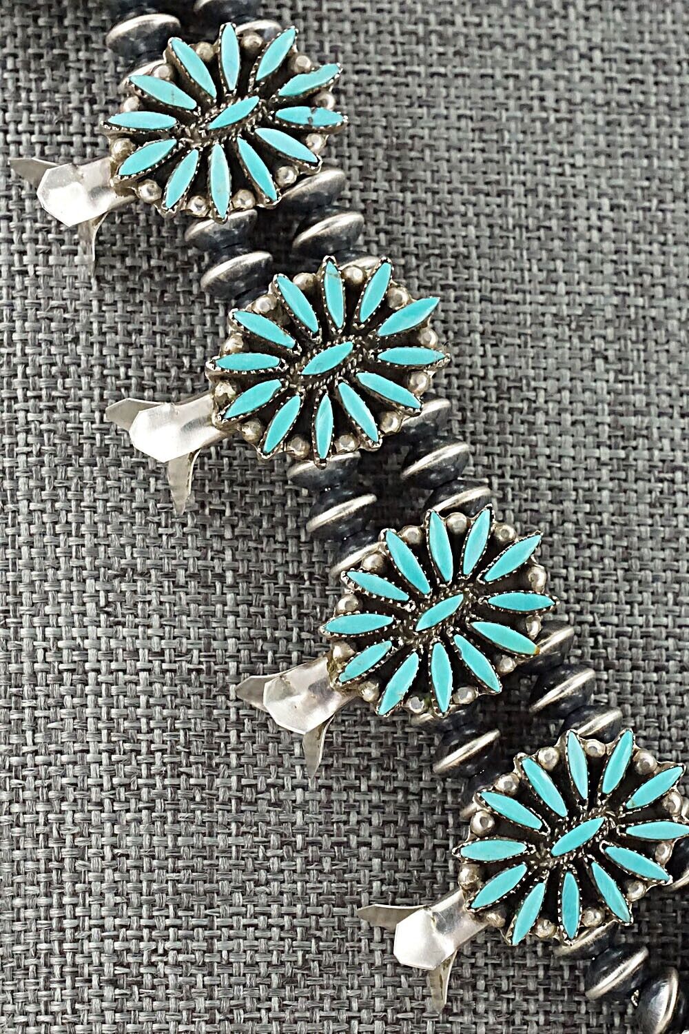 Turquoise & Sterling Silver Squash Blossom Set - Lorena Peina
