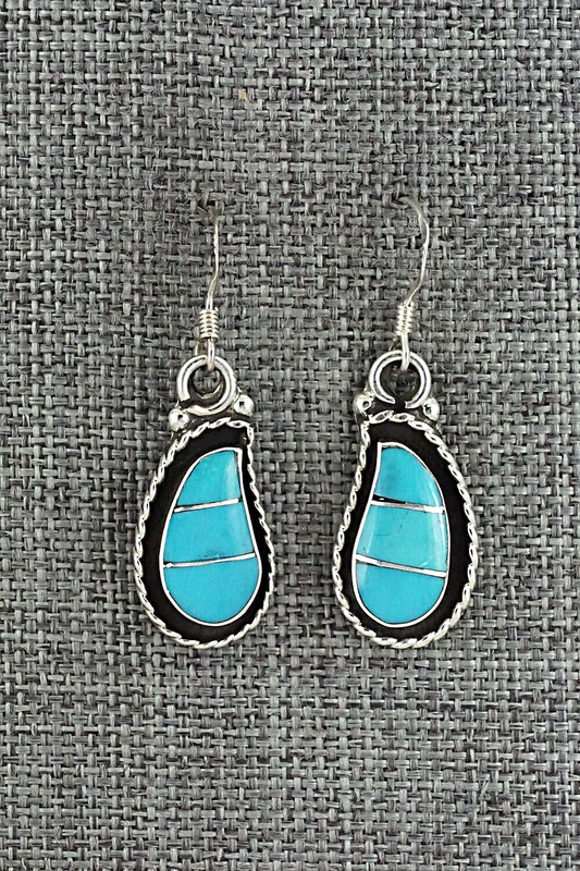 Turquoise & Sterling Silver Inlay Earrings - Susie Lowsayatee