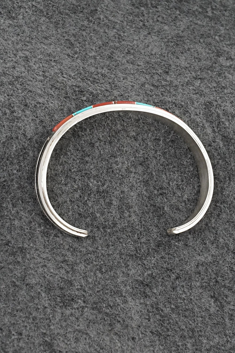 Turquoise, Coral Inlay & Sterling Silver Bracelet - Wilbert Muskett