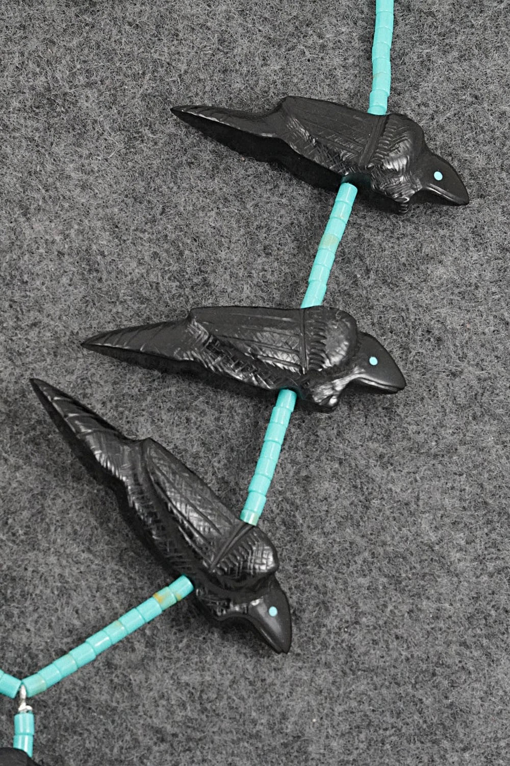 Turquoise, Jet Zuni Fetish & Sterling Silver Necklace Set - Herbert Halate
