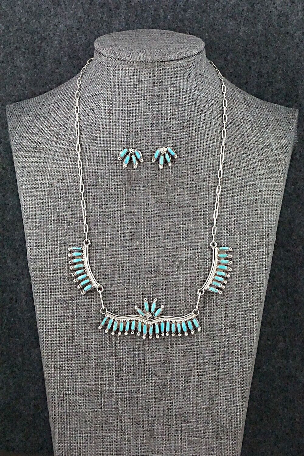 Turquoise & Sterling Silver Necklace and Earrings Set - Veronica Yawakia